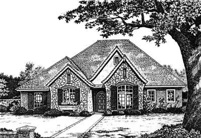European house plans 8-697 - front exterior, 2,105 sq ft, 3 bed, 2 bath house plans | Monster House Plans