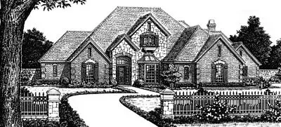 European house plans 8-721 - front exterior, 3,709 sq ft, 4 bed, 3 bath house plans | Monster House Plans