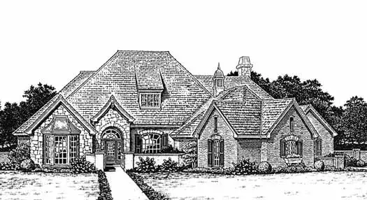 European house plans 8-816 - front exterior, 3,056 sq ft, 4 bed, 3 bath house plans | Monster House Plans