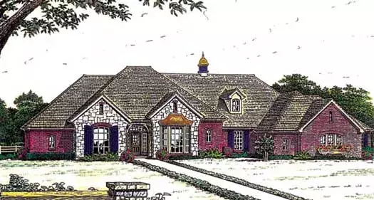 European house plans 8-825 - front exterior, 3,268 sq ft, 4 bed, 3 bath house plans | Monster House Plans