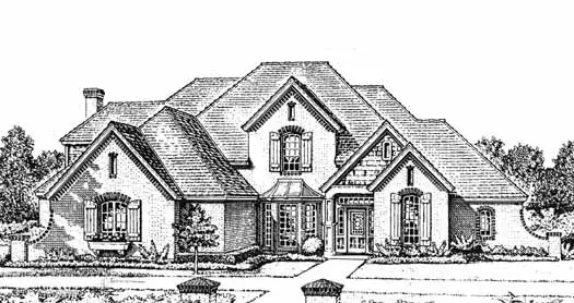 European house plans 8-827 - front exterior, 3,377 sq ft, 4 bed, 3 bath house plans | Monster House Plans