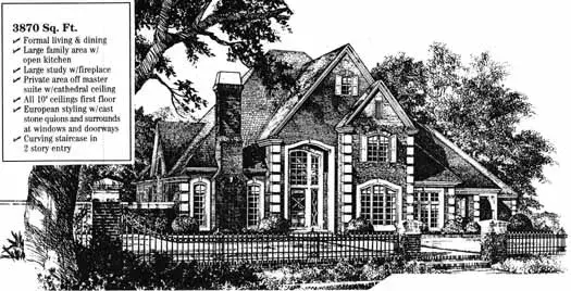 European house plans 8-872 - front exterior, 3,870 sq ft, 4 bed, 3 bath house plans | Monster House Plans