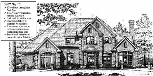 European house plans 8-873 - front exterior, 3,902 sq ft, 4 bed, 3 bath house plans | Monster House Plans