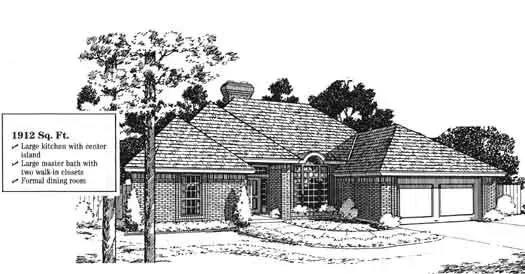 Traditional house plans 8-952 - front exterior, 1,912 sq ft, 3 bed, 2 bath house plans | Monster House Plans