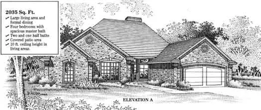Traditional house plans 8-956 - front exterior, 2,035 sq ft, 4 bed, 2 bath house plans | Monster House Plans