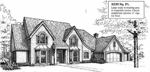 French Country house plans 8-999 - front exterior, 3,239 sq ft, 4 bed, 3 bath house plans | Monster House Plans