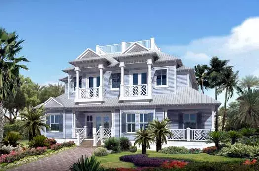 Coastal house plans 82-107 - front exterior, 3,378 sq ft, 3 bed, 4 bath house plans | Monster House Plans