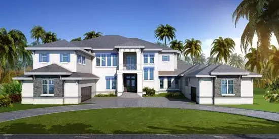 Sunbelt house plans 82-129 - front exterior, 6,800 sq ft, 6 bed, 6 bath house plans | Monster House Plans