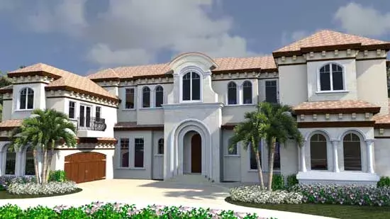 Italian house plans 82-132 - front exterior, 8,931 sq ft, 6 bed, 7 bath house plans | Monster House Plans