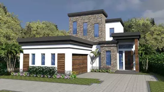 Modern house plans 82-139 - front exterior, 2,583 sq ft, 3 bed, 3 bath house plans | Monster House Plans