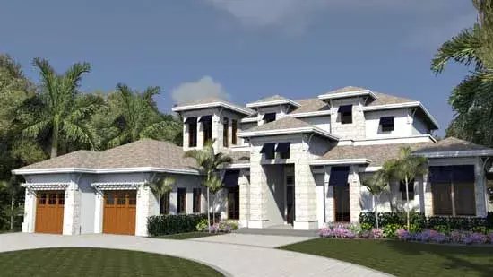 Sunbelt house plans 82-147 - front exterior, 4,205 sq ft, 4 bed, 5 bath house plans | Monster House Plans