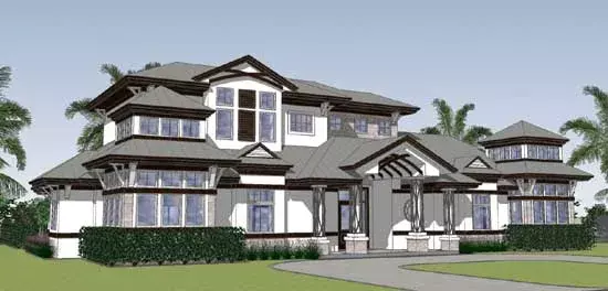 Coastal house plans 82-151 - front exterior, 4,395 sq ft, 5 bed, 6 bath house plans | Monster House Plans