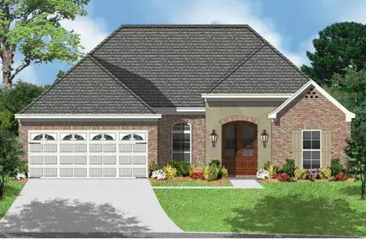 Mediterranean house plans 83-103 - front exterior, 1,371 sq ft, 3 bed, 2 bath house plans | Monster House Plans