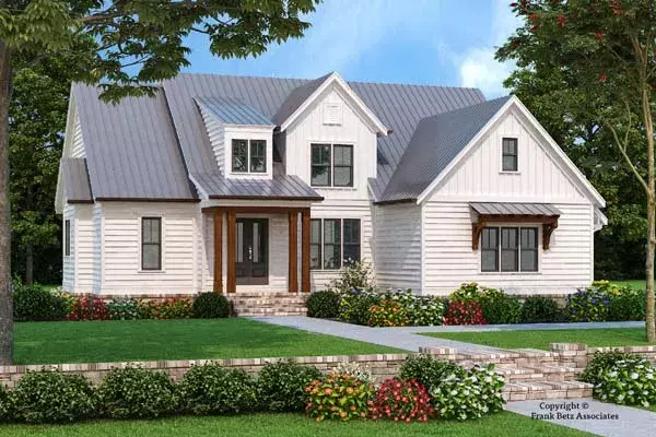 Modern Farmhouse house plans 85-1063 - front exterior, 2,398 sq ft, 4 bed, 3 bath house plans | Monster House Plans