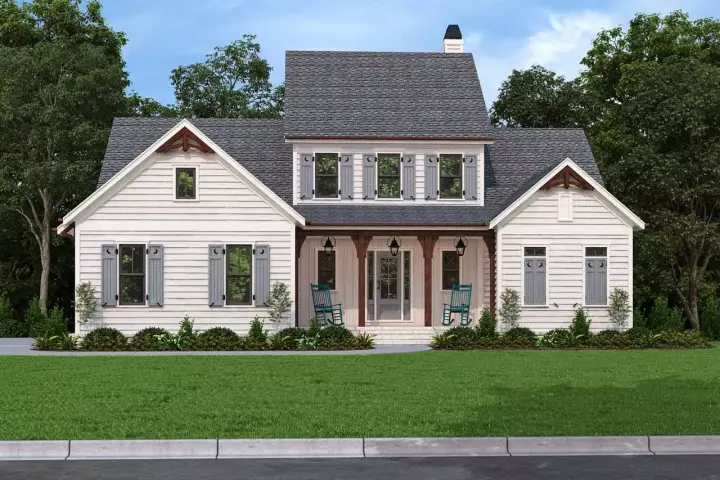 Farmhouse house plans 85-1072 - front exterior, 2,595 sq ft, 4 bed, 3 bath house plans | Monster House Plans