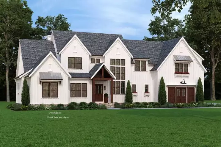 Modern Farmhouse house plans 85-1090 - front exterior, 3,651 sq ft, 4 bed, 5 bath house plans | Monster House Plans