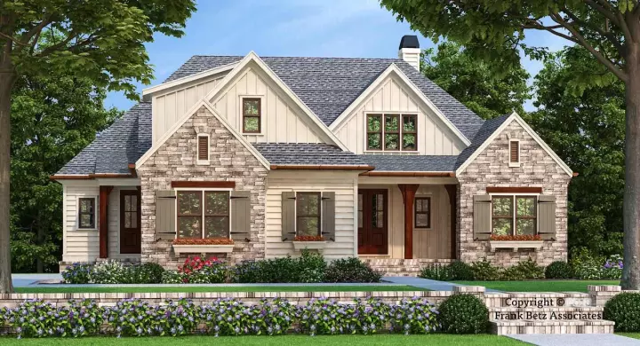 Modern Farmhouse house plans 85-116 - front exterior, 2,073 sq ft, 4 bed, 2 bath house plans | Monster House Plans