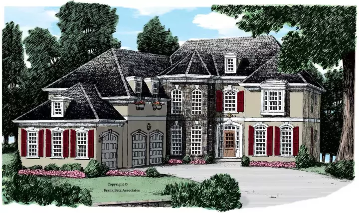 European house plans 85-142 - front exterior, 3,877 sq ft, 5 bed, 5 bath house plans | Monster House Plans