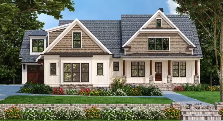 Modern Farmhouse house plans 85-218 - front exterior, 2,594 sq ft, 4 bed, 3 bath house plans | Monster House Plans