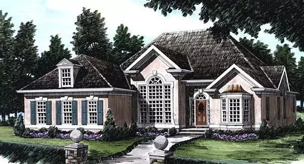 European house plans 85-462 - front exterior, 2,051 sq ft, 3 bed, 2 bath house plans | Monster House Plans