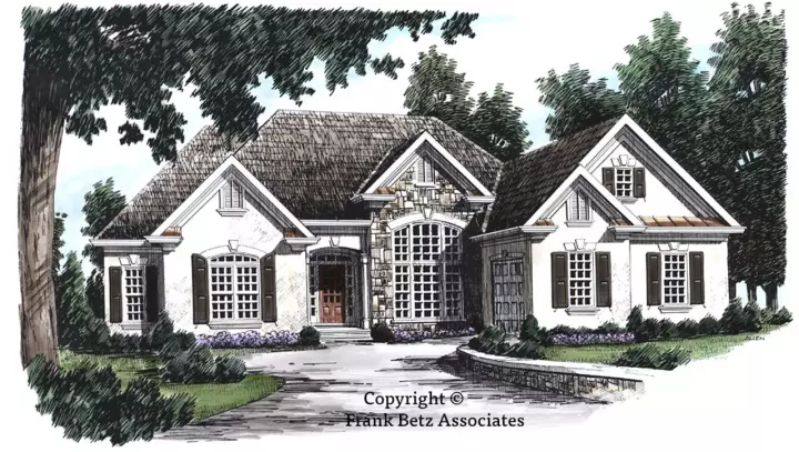 European house plans 85-466 - front exterior, 2,193 sq ft, 4 bed, 2 bath house plans | Monster House Plans