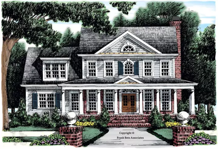 Southern Colonial house plans 85-482 - front exterior, 2,426 sq ft, 4 bed, 3 bath house plans | Monster House Plans