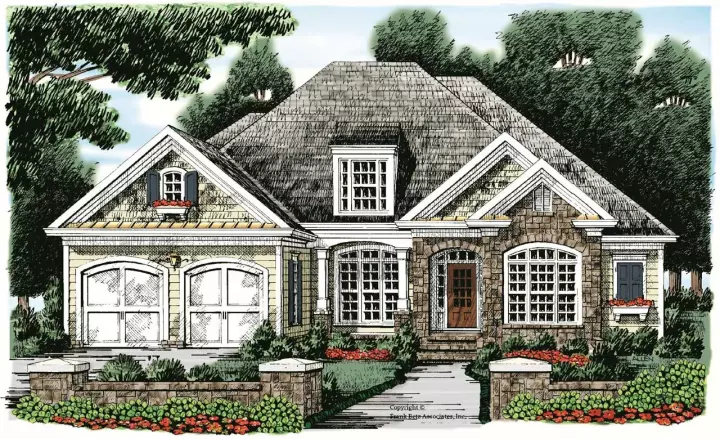Cottage house plans 85-571 - front exterior, 2,054 sq ft, 4 bed, 3 bath house plans | Monster House Plans