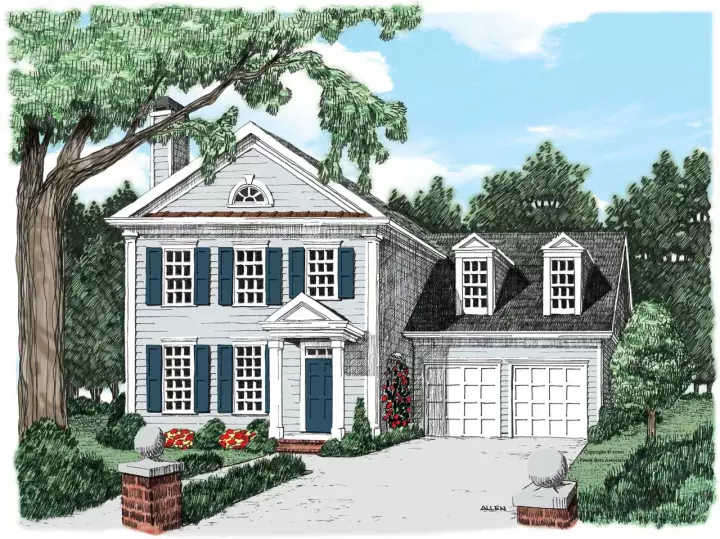 Georgian house plans 85-670 - front exterior, 1,491 sq ft, 3 bed, 2 bath house plans | Monster House Plans