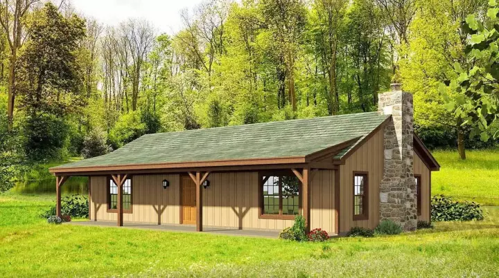 Ranch house plans 87-120 - front exterior, 1,200 sq ft, 2 bed, 1 bath house plans | Monster House Plans