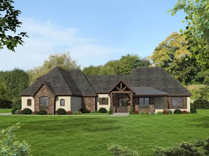 European house plans 87-152 - front exterior, 2,700 sq ft, 3 bed, 2 bath house plans | Monster House Plans