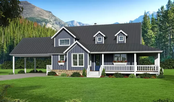 Farmhouse house plans 87-201 - front exterior, 2,229 sq ft, 3 bed, 2 bath house plans | Monster House Plans