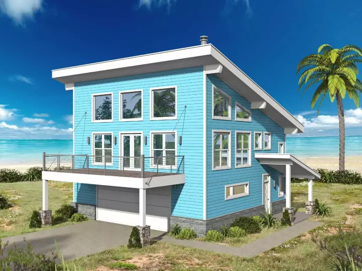 Coastal house plans 87-258 - front exterior, 1,559 sq ft, 2 bed, 2 bath house plans | Monster House Plans
