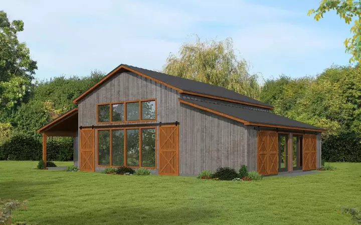 Barndominium house plans 87-273 - front exterior, 2,534 sq ft, 2 bed, 2 bath house plans | Monster House Plans