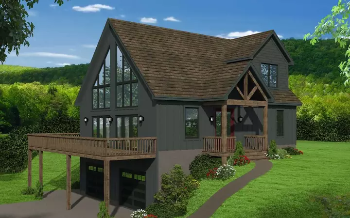 Mountain Rustic house plans 87-278 - front exterior, 1,736 sq ft, 3 bed, 2 bath house plans | Monster House Plans