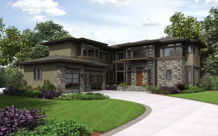 Modern house plans 88-1021 - front exterior, 5,050 sq ft, 5 bed, 5 bath house plans | Monster House Plans