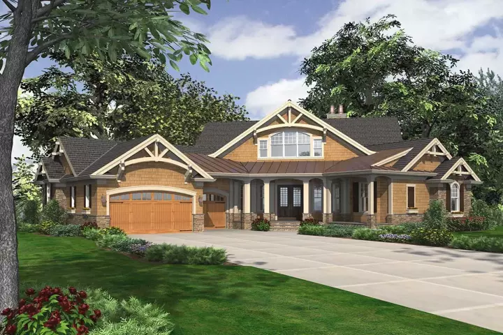 Craftsman house plans 88-1022 - front exterior, 3,230 sq ft, 4 bed, 4 bath house plans | Monster House Plans