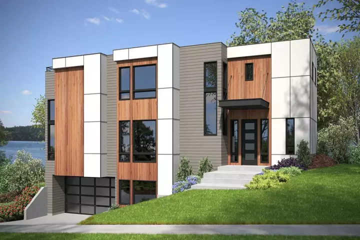 Modern house plans 88-1028 - front exterior, 3,847 sq ft, 4 bed, 3 bath house plans | Monster House Plans