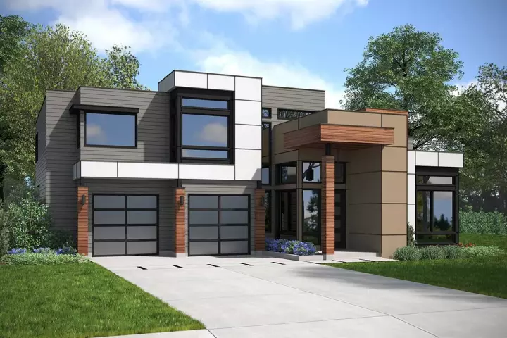 Modern house plans 88-1030 - front exterior, 4,580 sq ft, 5 bed, 4 bath house plans | Monster House Plans