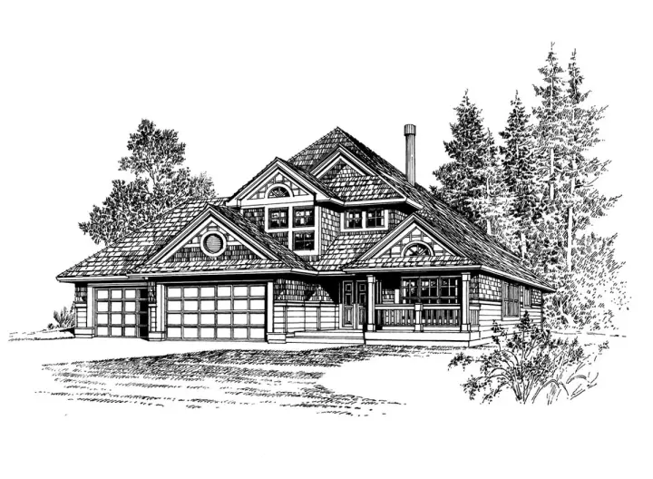 Shingle house plans 88-197 - front exterior, 1,965 sq ft, 4 bed, 2 bath house plans | Monster House Plans