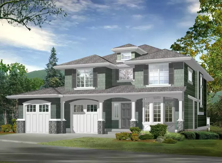 Shingle house plans 88-209 - front exterior, 2,616 sq ft, 3 bed, 3 bath house plans | Monster House Plans