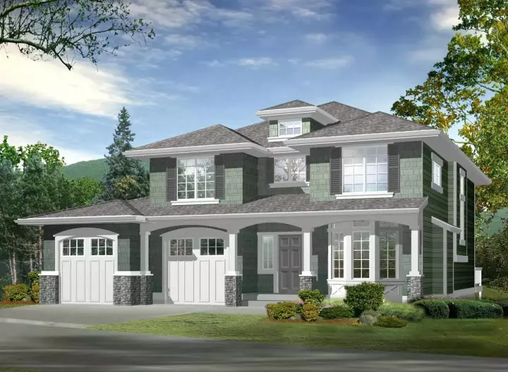 Shingle house plans 88-210 - front exterior, 2,986 sq ft, 4 bed, 3 bath house plans | Monster House Plans