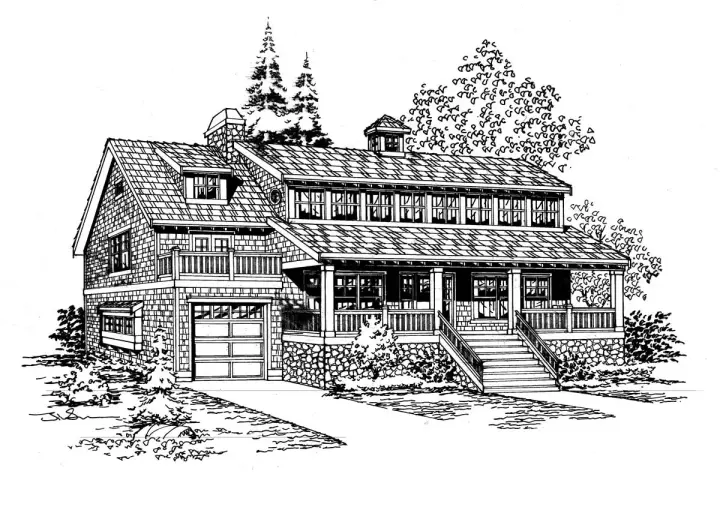 Shingle house plans 88-232 - front exterior, 2,129 sq ft, 2 bed, 2 bath house plans | Monster House Plans