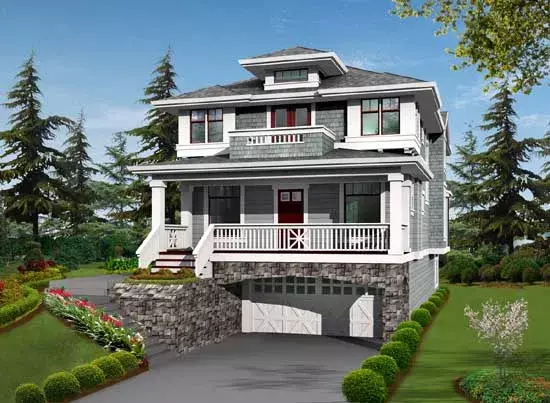 Shingle house plans 88-314 - front exterior, 3,506 sq ft, 4 bed, 3 bath house plans | Monster House Plans