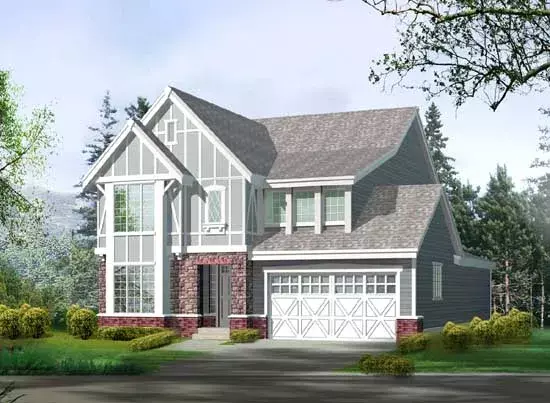 Tudor house plans 88-323 - front exterior, 2,632 sq ft, 3 bed, 2 bath house plans | Monster House Plans