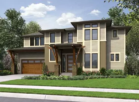 Modern house plans 88-328 - front exterior, 2,520 sq ft, 3 bed, 2 bath house plans | Monster House Plans