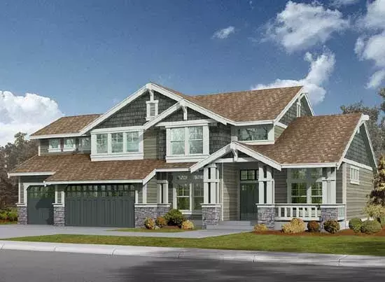 Craftsman house plans 88-331 - front exterior, 3,686 sq ft, 4 bed, 3 bath house plans | Monster House Plans