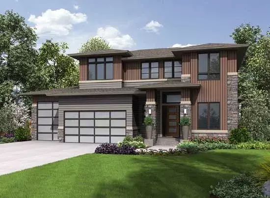 Prairie house plans 88-340 - front exterior, 4,787 sq ft, 6 bed, 5 bath house plans | Monster House Plans