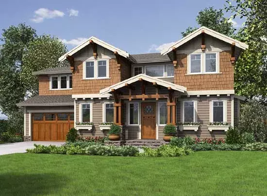 Craftsman house plans 88-363 - front exterior, 2,595 sq ft, 3 bed, 2 bath house plans | Monster House Plans