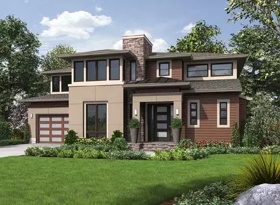 Contemporary house plans 88-366 - front exterior, 3,001 sq ft, 4 bed, 3 bath house plans | Monster House Plans