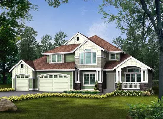 Shingle house plans 88-370 - front exterior, 2,625 sq ft, 4 bed, 2 bath house plans | Monster House Plans
